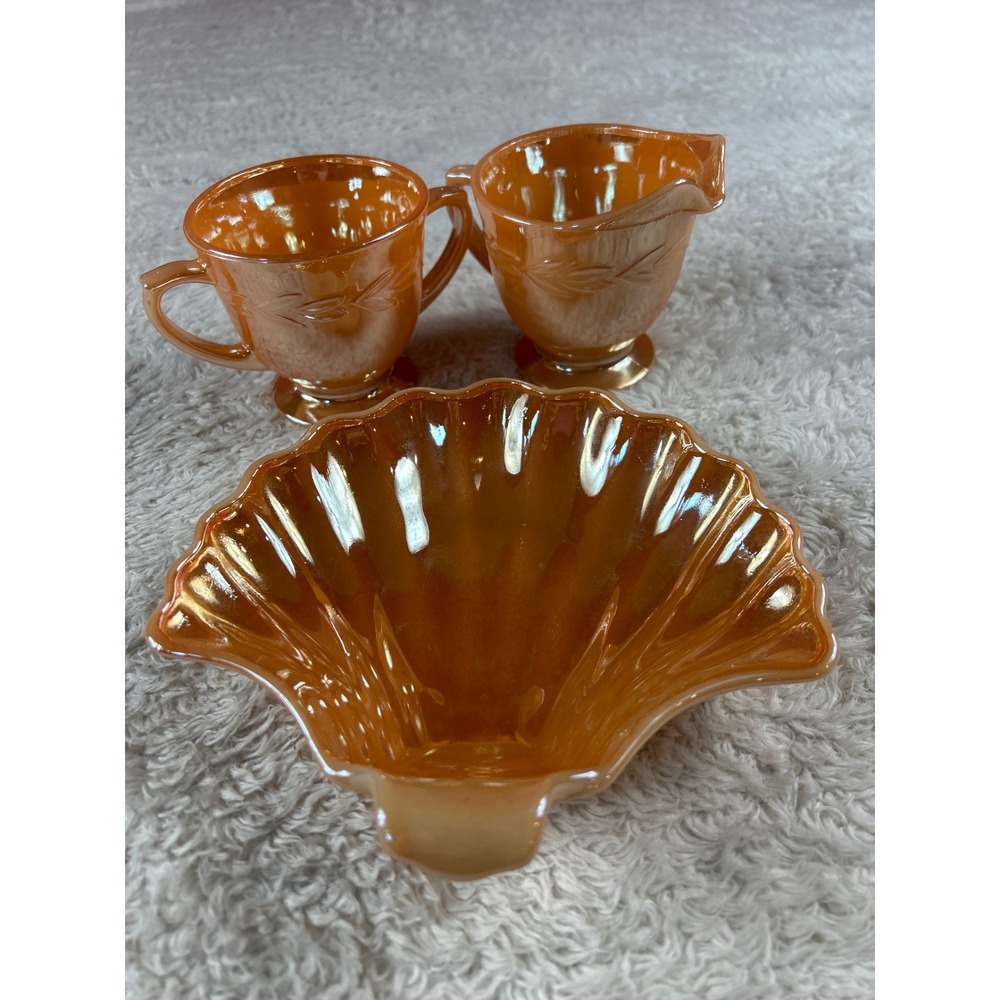 Fire King Peach Lustre Shell Dish Creamer Sugar Set